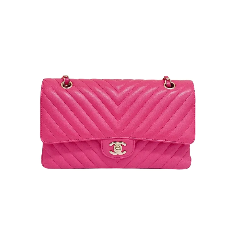 Classic Chevron Double Flap Medium Lambskin Pink GHW