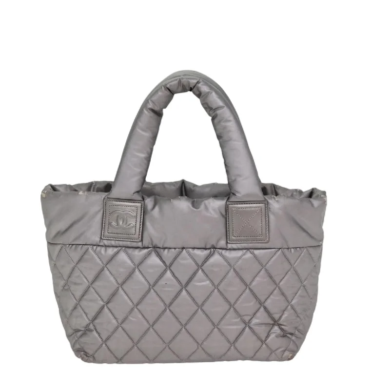 CHANEL Cococoon Tote Bag Nylon Leather Silver CC  bs17165