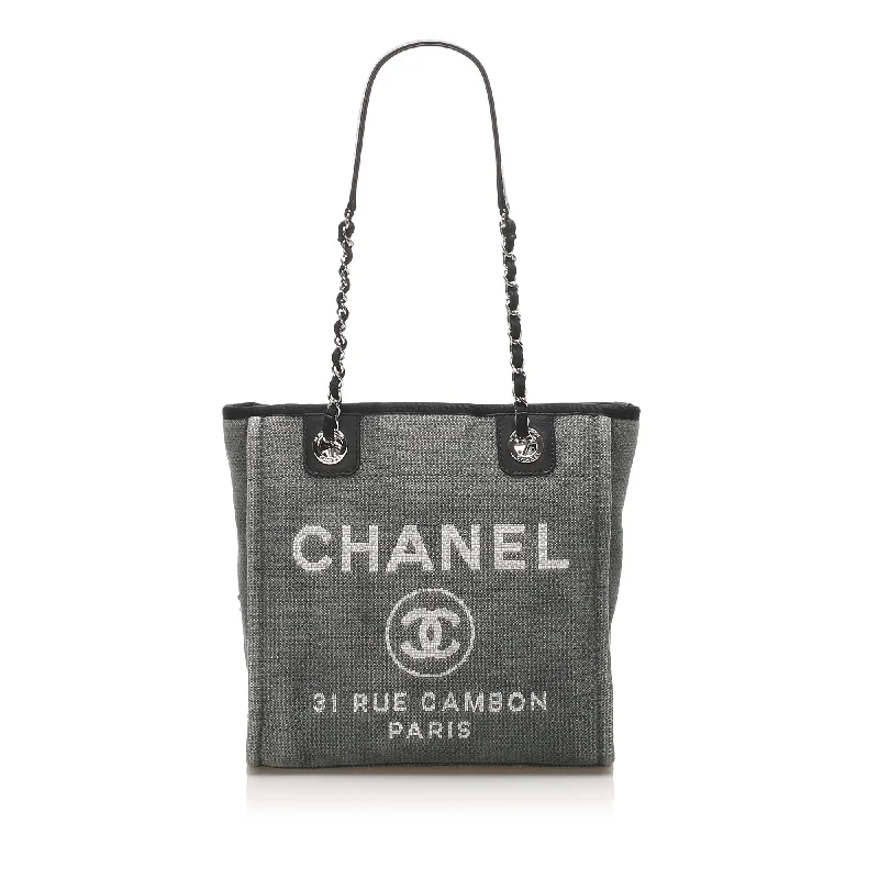 Chanel Deauville Canvas Tote Bag Gray