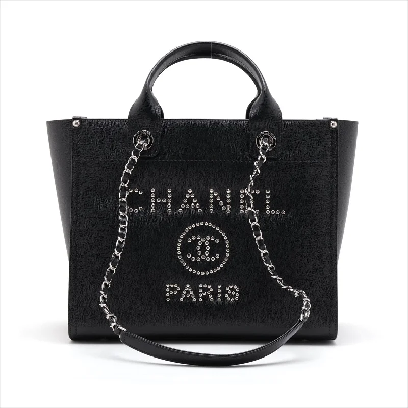 Chanel Deauville Caviar S 2WAY Handbag Black Silver G  25th