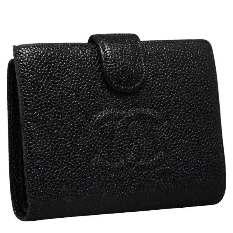 Chanel Double Folded Wallet Caviar Skin/Leather Black Lady Caviar