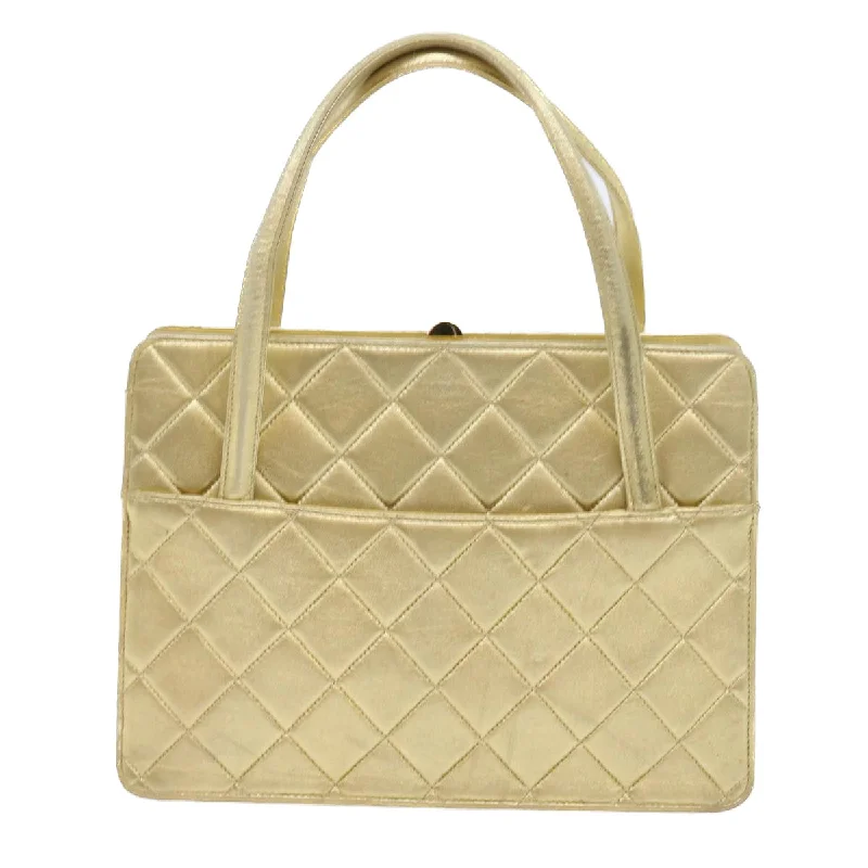 CHANEL Hand Bag Lamb Skin Gold Tone CC Auth bs9172