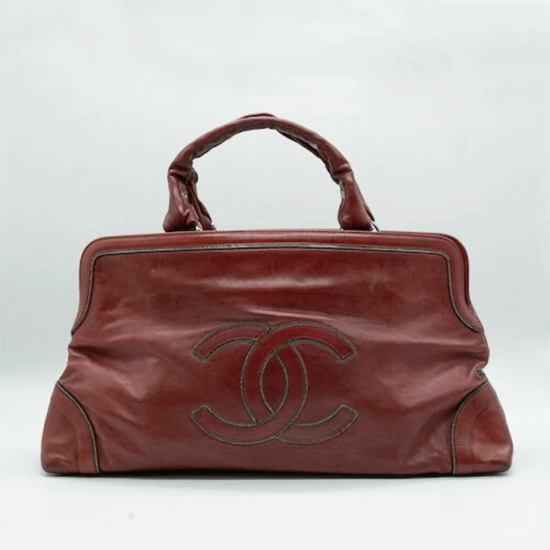 CHANEL Handbag Coco Mark Leather Red Silver P13004 PD5