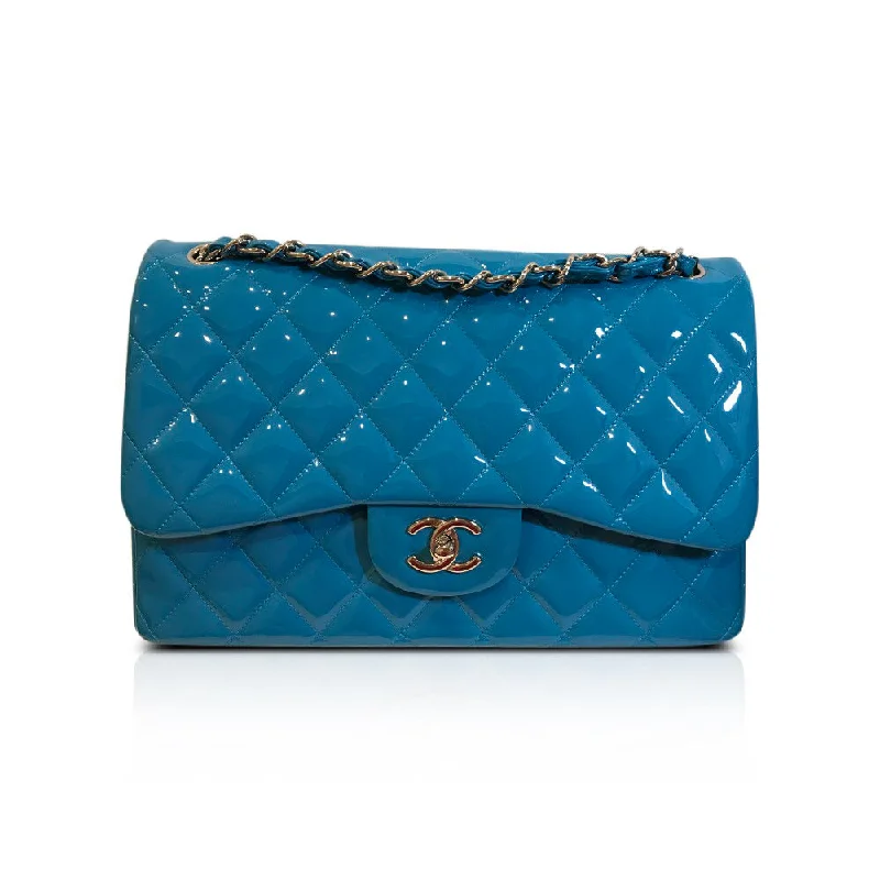 Jumbo Double Flap in Blue Caviar Iridescent Leather with SHW