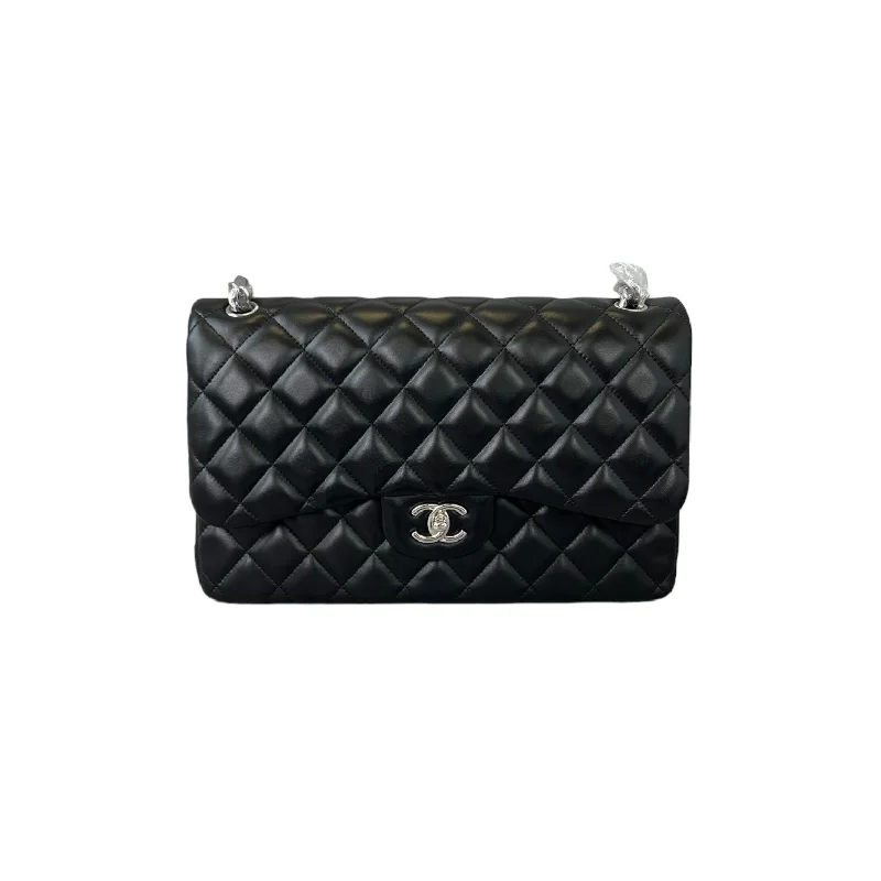 Lambskin Jumbo Double Flap Black SHW