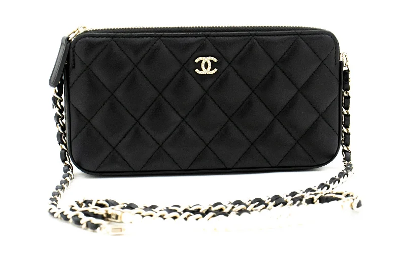 CHANEL Lambskin Pearl Wallet On Chain WOC Double Zip Chain Bag