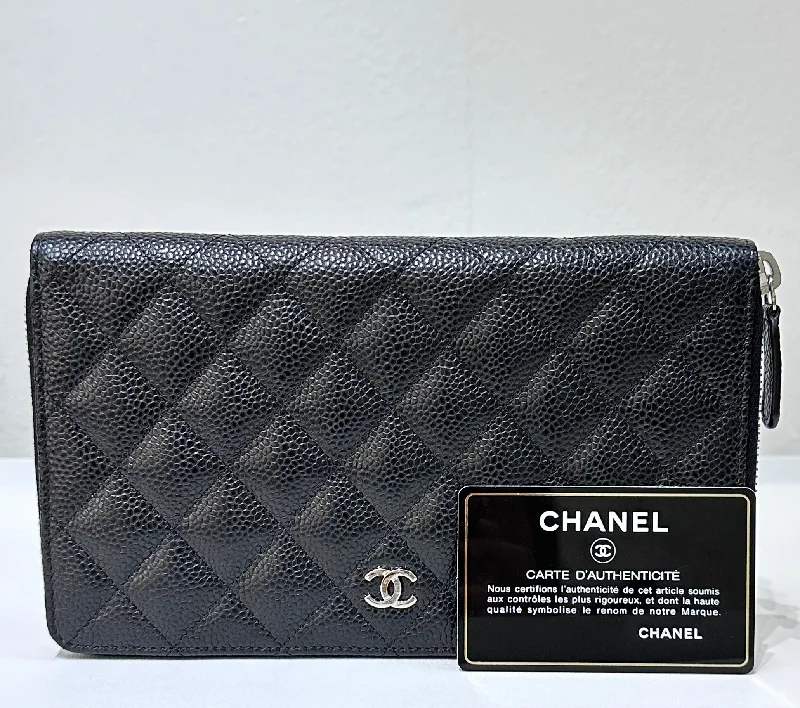 Chanel Large Iridescent Caviar Quilted Zip Around Organizer Wallet Black