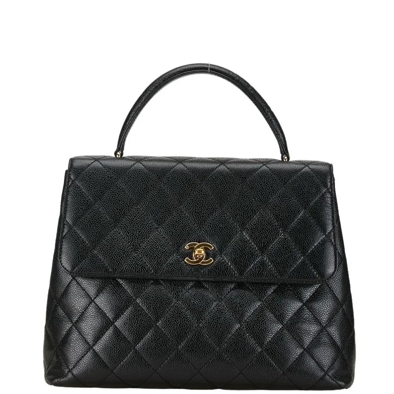 Chanel Matelasse Coco Mark Handbag Black Gold Caviar Skin Women's CHANEL