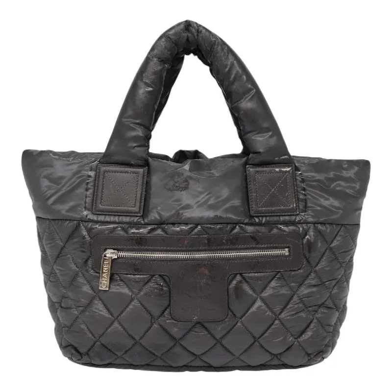 CHANEL Matelasse Cococoon Tote Bag Nylon Gray Silver CC  yb663