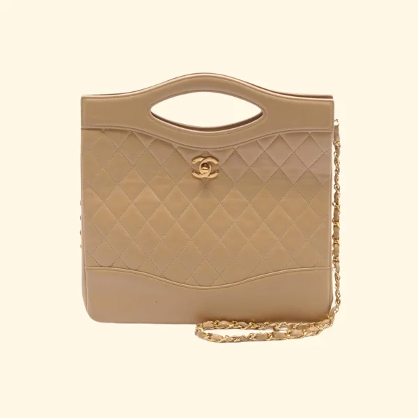 Chanel Matelasse Handbag Lambskin Beige Gold Hardware