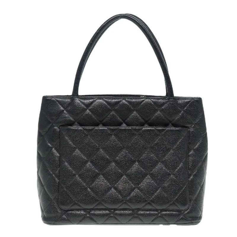 CHANEL Matelasse Reprint Tote Bag Caviar Skin Black Silver CC  bs16856