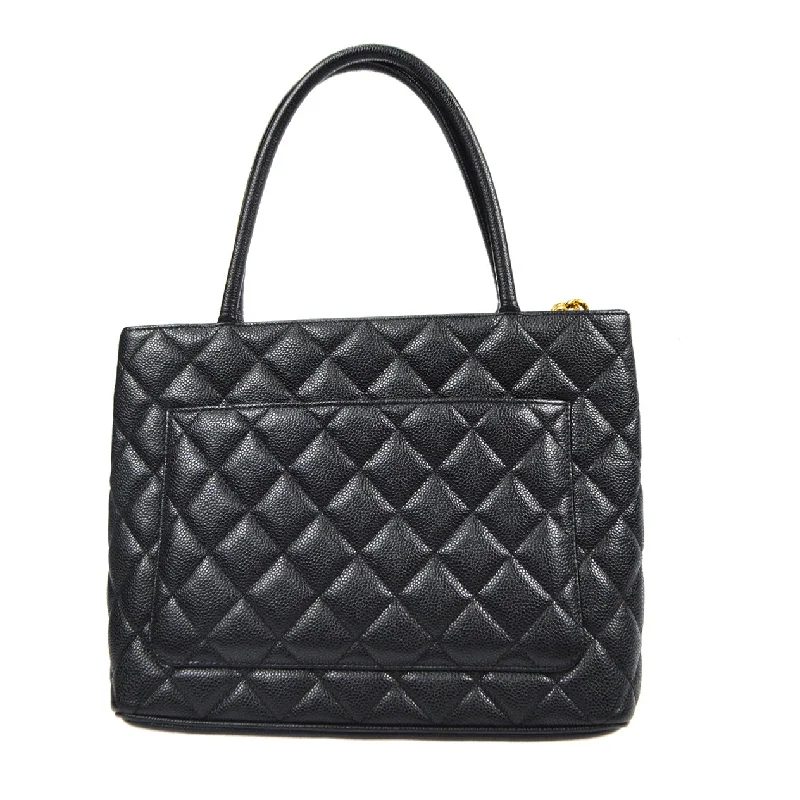 CHANEL Medallion Tote Handbag Black Caviar 67912