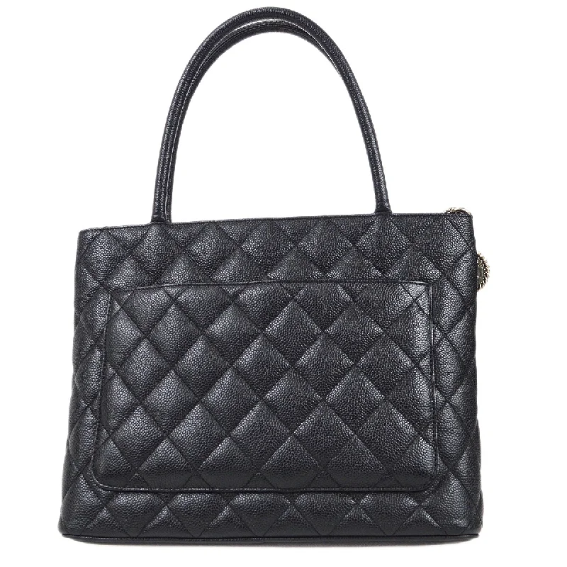 CHANEL Medallion Tote Handbag Black Caviar 97442