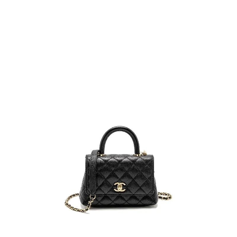 CHANEL Mini Coco Handle Caviar Black LGHW (Microchip)