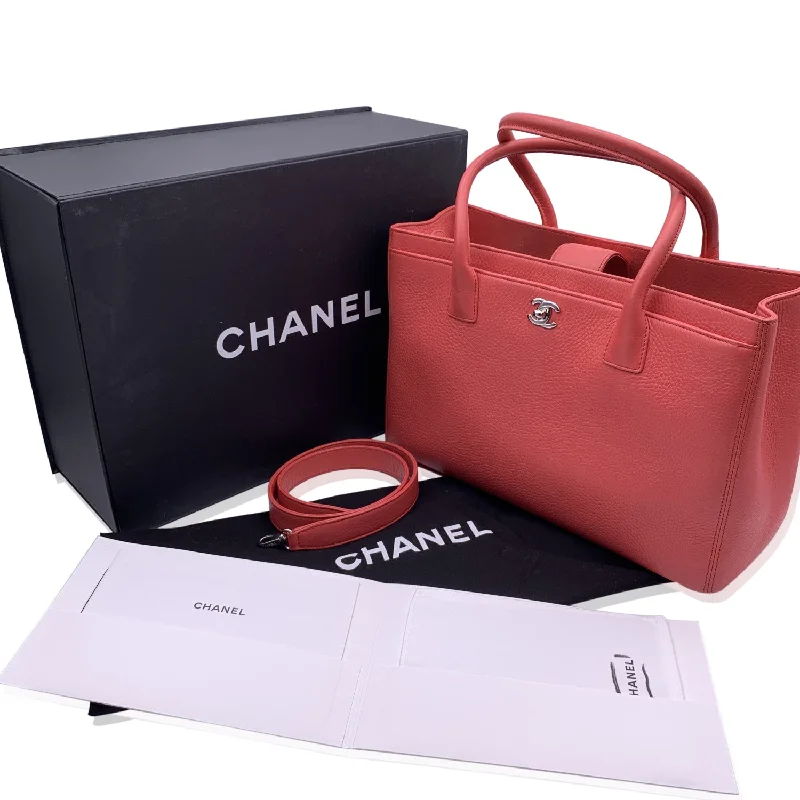 CHANEL Pink Pebbled Leather Executive Tote Bag With Strap