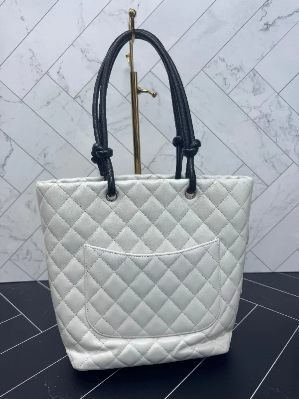 Chanel White Quilted Lambskin Python Medium Cambon Bucket Tote