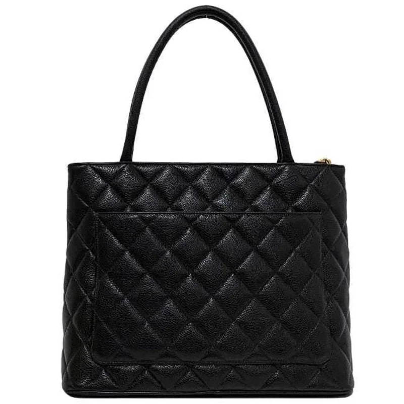 CHANEL reprint tote black gold A01804 bag leather caviar skin No. 5  coco mark quilting stitch