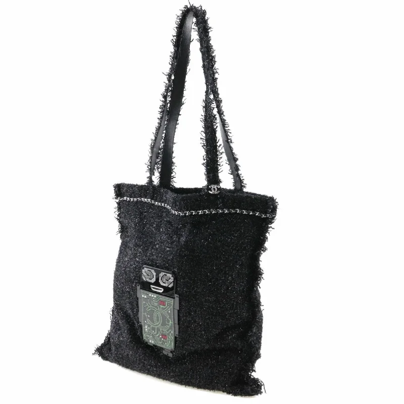 CHANEL Robot Tote Bag Cocomark A94646 Tweed Black/Silver Hardware Unisex