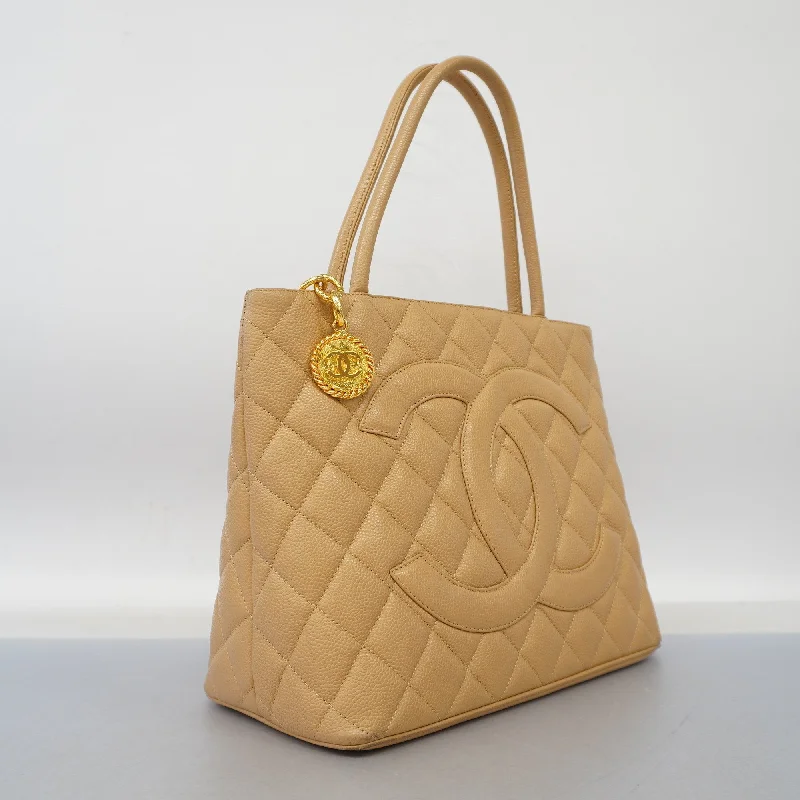 Chanel tote bag reissue tote caviar skin beige gold metal