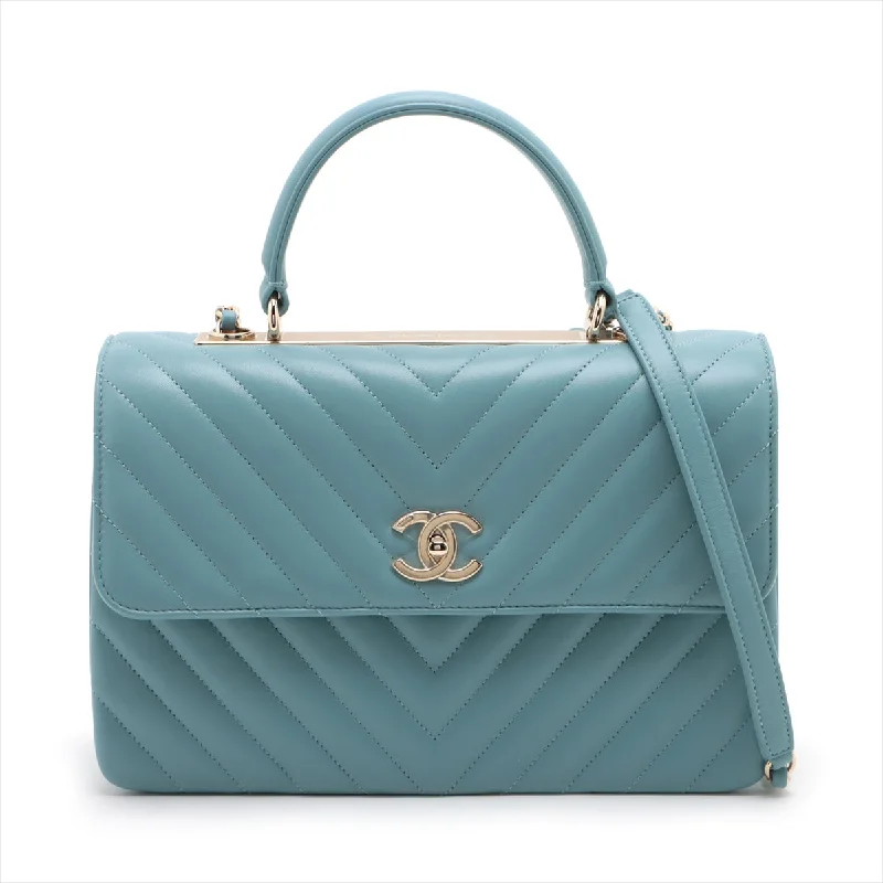 CHANEL Chevron Top Handle Bag in Light Blue 25th Series