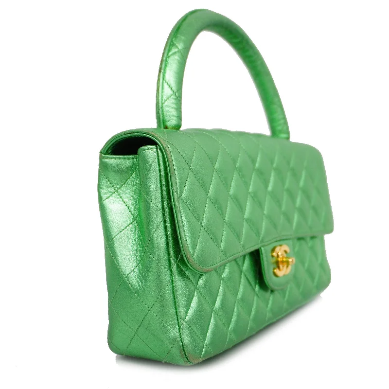 CHANEL[3ca0443] Auth  handbag Matelasse parent-child bag lambskin metallic green gold metal