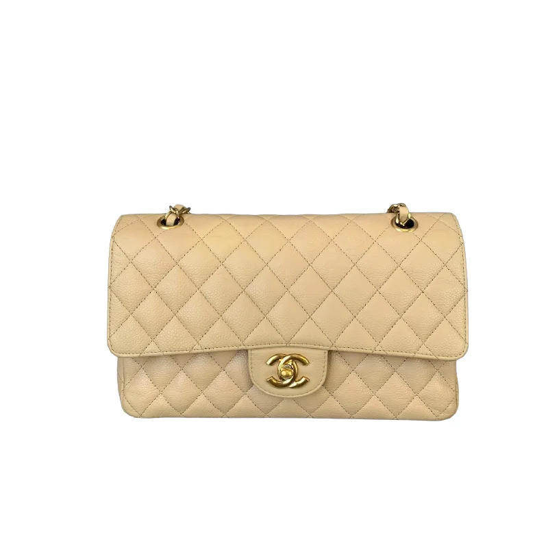 Classic Double Flap Caviar Medium Beige GHW