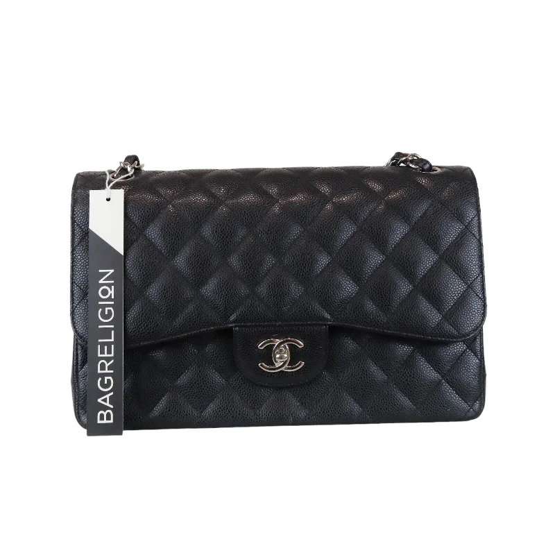 Classic Double Flap Jumbo Black Caviar SHW