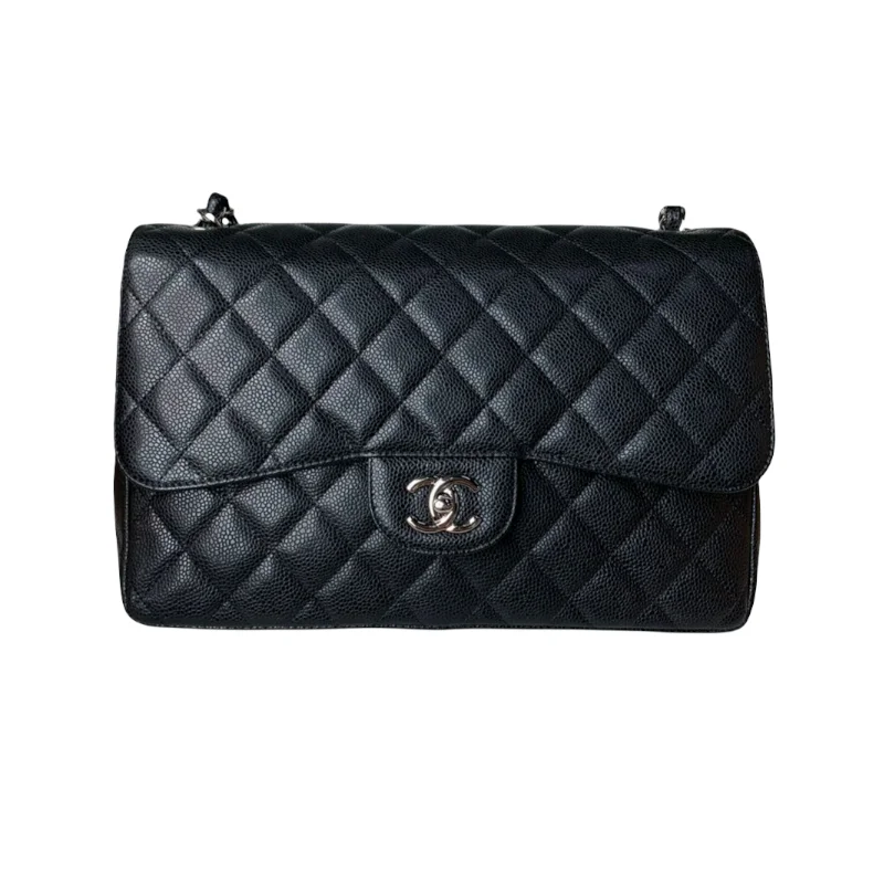 Jumbo Double Flap Caviar Black SHW