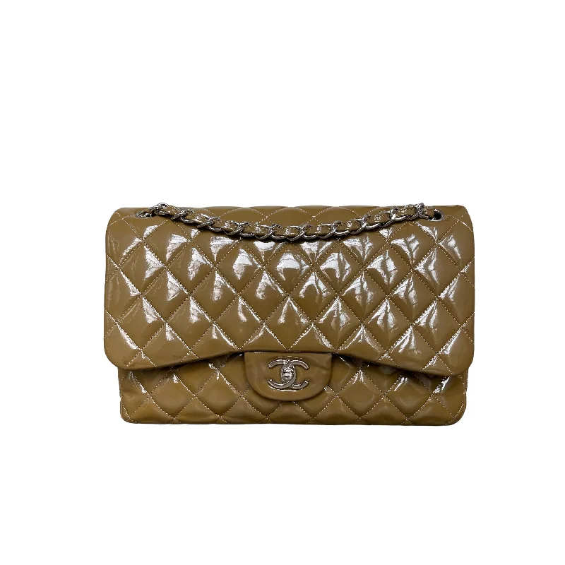 Jumbo Double Flap Patent Taupe SHW