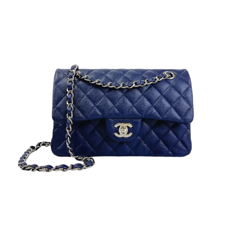 Small Classic Double Flap Caviar Blue LGHW