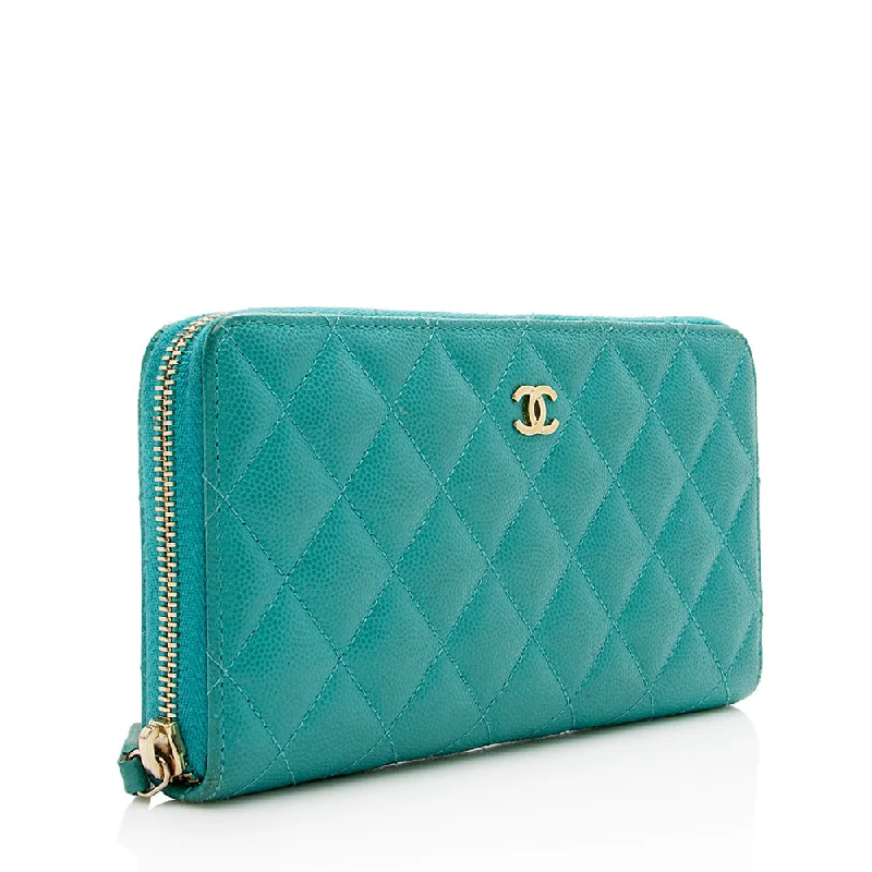 Chanel Caviar Leather CC Zip Around Wallet (SHF-16722)